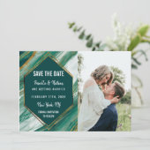 Emerald Gold Abstrakt Agate Marble Save the Date (Stehend Vorderseite)