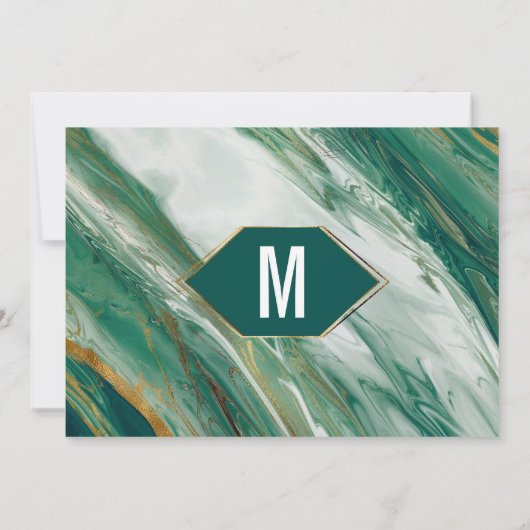 Emerald Gold Abstrakt Agate Marble Save the Date (Rückseite)