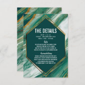 Emerald Gold Abstrakt Agate Marble Wedding Details Begleitkarte (Vorne/Hinten)