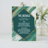 Emerald Gold Abstrakt Agate Marble Wedding Details Begleitkarte (Stehend Vorderseite)