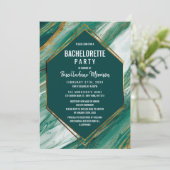 Emerald Gold Abstrakt Agate Marmor Bachelorette Einladung (Stehend Vorderseite)