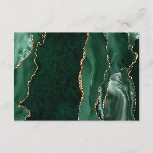 Emerald Gold Agate Green Script Wedding Details Begleitkarte (Rückseite)