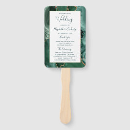 Emerald Gold Agate Green Script Wedding Program Fächer