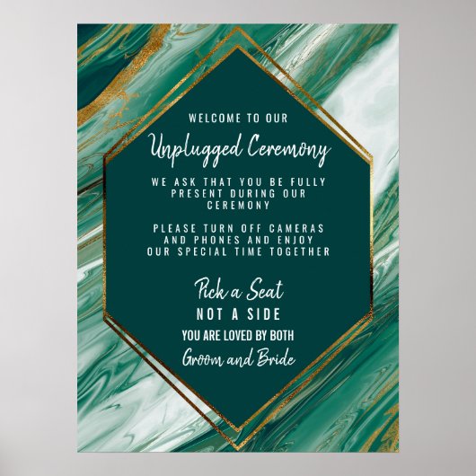 Emerald Gold Agate Marble Unplugged Zeremonie Poster (Vorne)