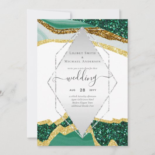 Emerald Gold AGATE - Moderne Einladung zur Hochzei (Vorderseite)
