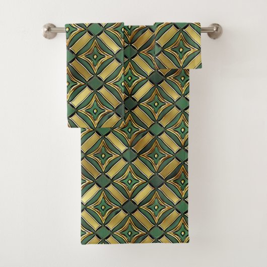Emerald & Gold Art Deco Badhandtuch Set (Insitu)
