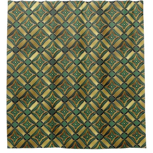 Emerald & Gold Art Deco Duschvorhang (Vorderseite)