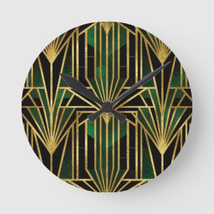 Emerald-Gold-Art-Deco-Glamour Runde Wanduhr