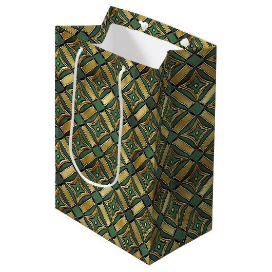 Emerald & Gold Art Deco Mittlere Geschenktüte (Vorderseite Schrägansicht)