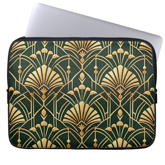 Emerald Gold Art Deco Pattern Laptopschutzhülle (Vorderseite)