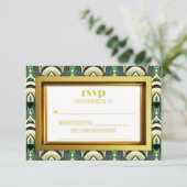 Emerald & Gold Art Deco RSVP Karte (Stehend Vorderseite)