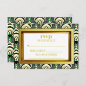 Emerald & Gold Art Deco RSVP Karte (Vorne/Hinten)