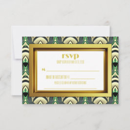 Emerald & Gold Art Deco RSVP Karte