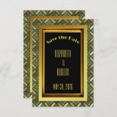 Emerald & Gold Art Deco Save The Date (Vorne/Hinten)