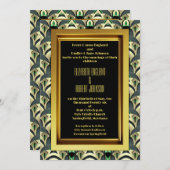 Emerald & Gold Art Deco Wedding Einladung (Vorne/Hinten)