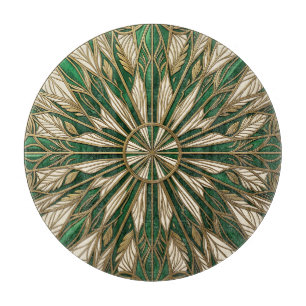 Emerald-Gold Art Nouveau-Blatt-Mandala Schneidebrett