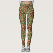 Emerald Gold Baroque Damask Leggings (Vorderseite)