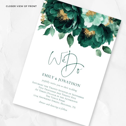 Emerald Gold Blume Foto QR Code Hochzeit Einladung