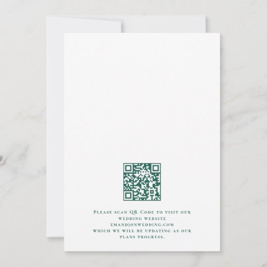 Emerald Gold Blume QR Code Hochzeit Save The Date (Rückseite)