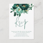 Emerald Gold Blume Script QR Code Hochzeit Begleitkarte (Vorderseite)