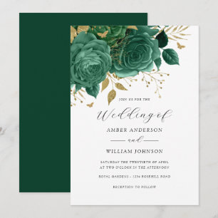 Emerald-Gold-Blumen-Rosen-Hochzeit   Einladung