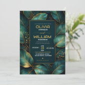 Emerald Gold Botanical Luxury Green Leaf Einladung (Stehend Vorderseite)