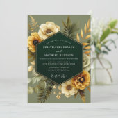Emerald Gold Botanical Wedding Einladung (Stehend Vorderseite)
