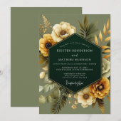 Emerald Gold Botanical Wedding Einladung (Vorne/Hinten)