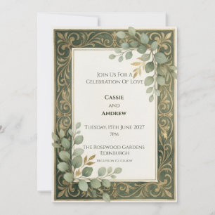 Emerald-Gold-Botanik-Rahmen-Hochzeit Einladung
