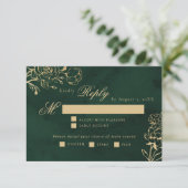Emerald Gold Botanische Hochzeitsmahlwahl UAWG RSVP Karte (Stehend Vorderseite)