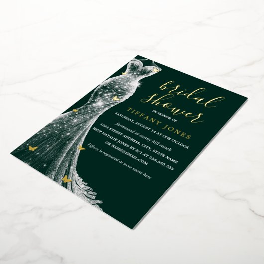 Emerald Gold Butterfly Dress Brautparty Folieneinladung (Gedreht)