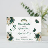 Emerald Gold Butterfly Tiara Quinceañera Save Date Save The Date (Stehend Vorderseite)