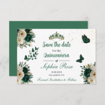 Emerald Gold Butterfly Tiara Quinceañera Save Date