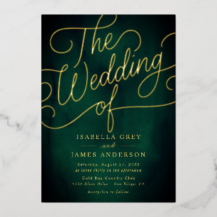 Emerald Gold Calligraphy Script Wedding Folieneinladung