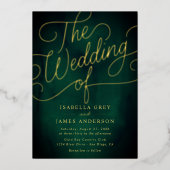 Emerald Gold Calligraphy Script Wedding Folieneinladung (Vorderseite)
