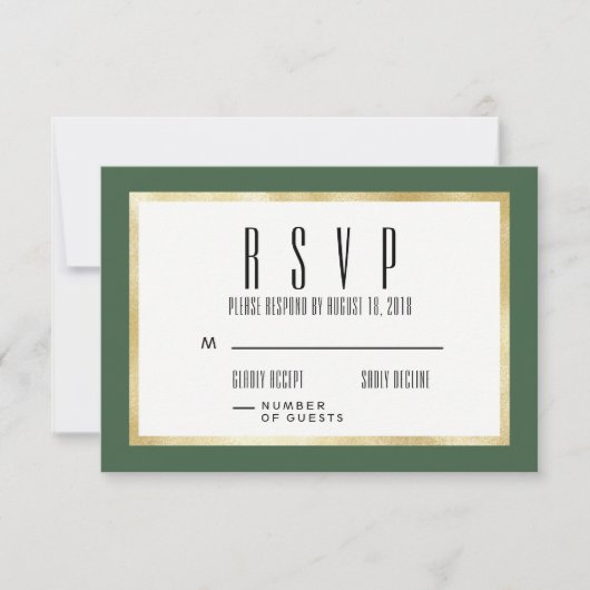 Emerald + Gold Classic Wedding Invite RSVP Card Karte (Vorderseite)