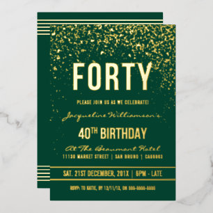 Emerald Gold Confetti 40. Geburtstag Party Folieneinladung