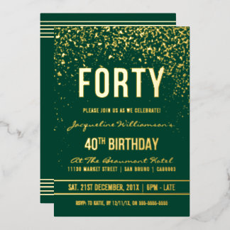 Emerald | Gold Confetti 40. Geburtstag Party Folieneinladung