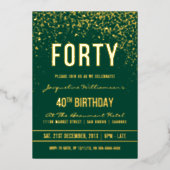 Emerald | Gold Confetti 40. Geburtstag Party Folieneinladung (Vorderseite)