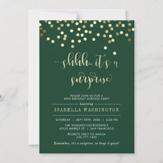 Emerald & Gold Confetti Überraschung Geburtstagspa Magneteinladung
