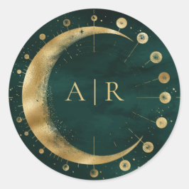 Emerald Gold Crescent Moon Wedding Umschlag Aufkle Runder Aufkleber