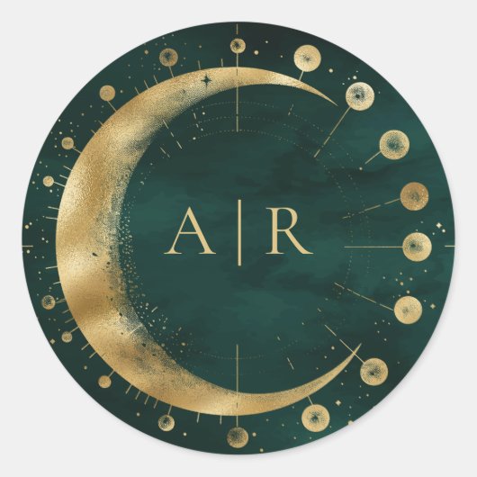 Emerald Gold Crescent Moon Wedding Umschlag Aufkle Runder Aufkleber (Vorderseite)