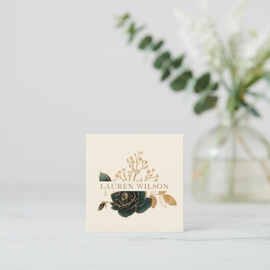 Emerald Gold Elegante Quadratische Visitenkarte (Stehend Vorderseite)