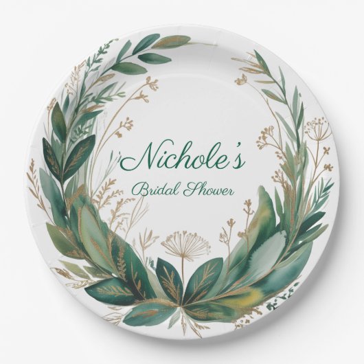 Emerald & Gold Floral Bridal Shower Pappteller (Vorderseite)
