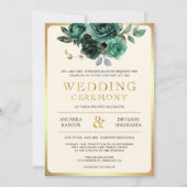 Emerald Gold Floral Indian Hindu Foto Wedding Einladung (Vorderseite)