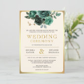 Emerald Gold Floral Indian Hindu Foto Wedding Einladung (Stehend Vorderseite)