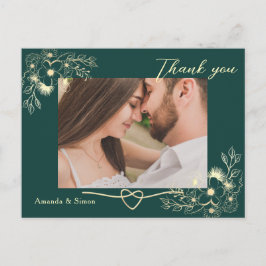 Emerald Gold Floral Wedding Vielen Dank Postkarte