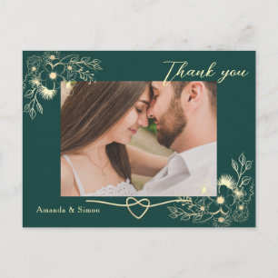 Emerald Gold Floral Wedding Vielen Dank Postkarte