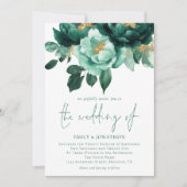 Emerald Gold Florals Foto QR Code Wedding Einladung (Vorderseite)