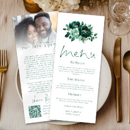 Emerald Gold Florals Liebe Story Wedding Menu Card Einladung